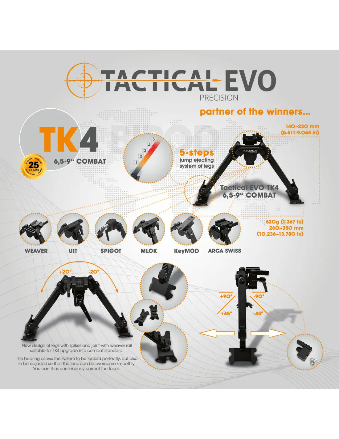 Tactical bipod Combat TK4 6,5-9"
